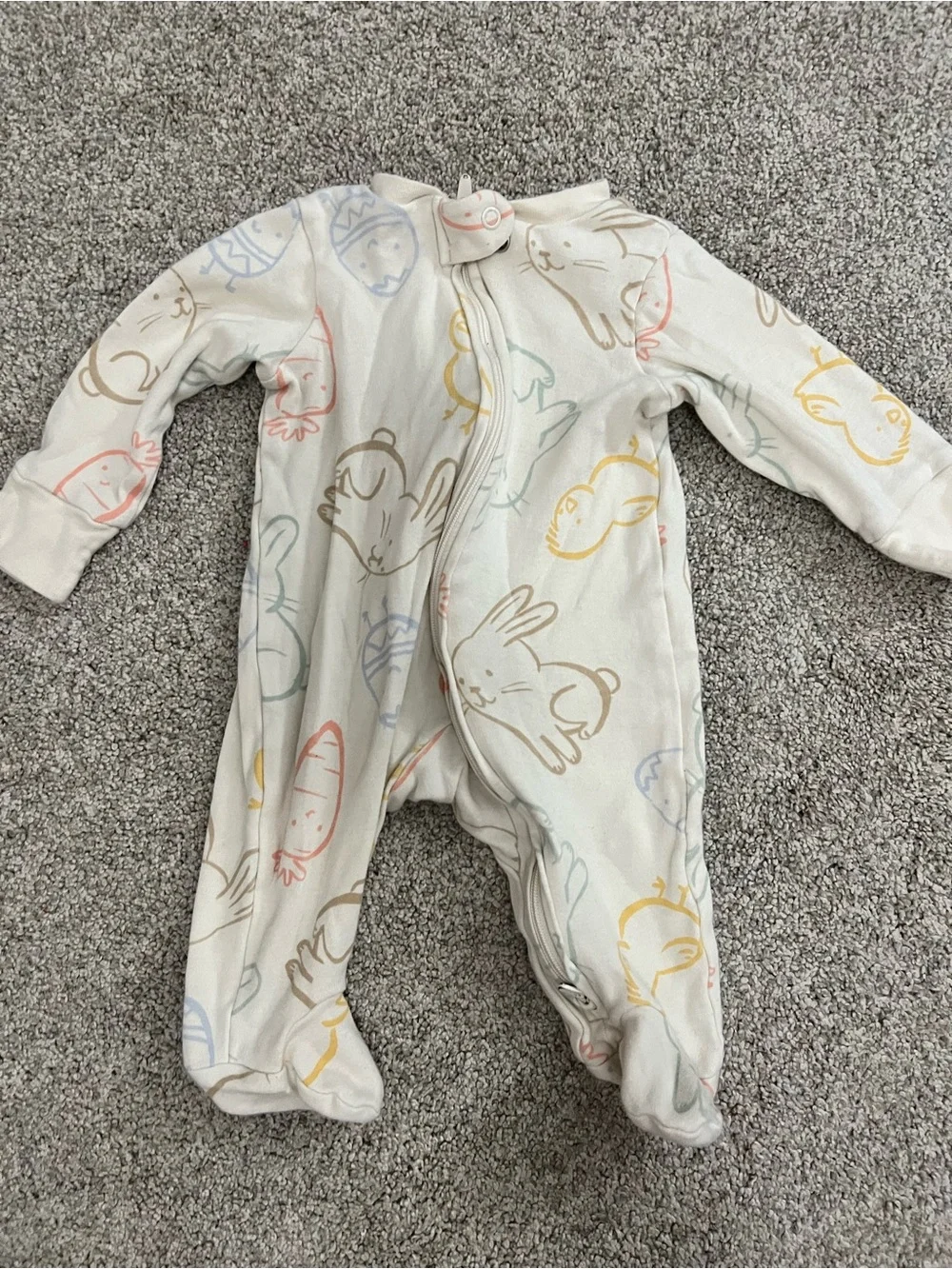 Carters Cream Baby 2 Way Zipper Footed Sleeper with Pastel Bunnies Print 3M